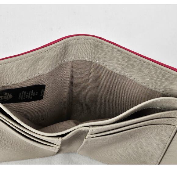 FOSSIL Women's Trifold Wallet - Vibrant Pink with Metal Plate - Picture 12 of 12